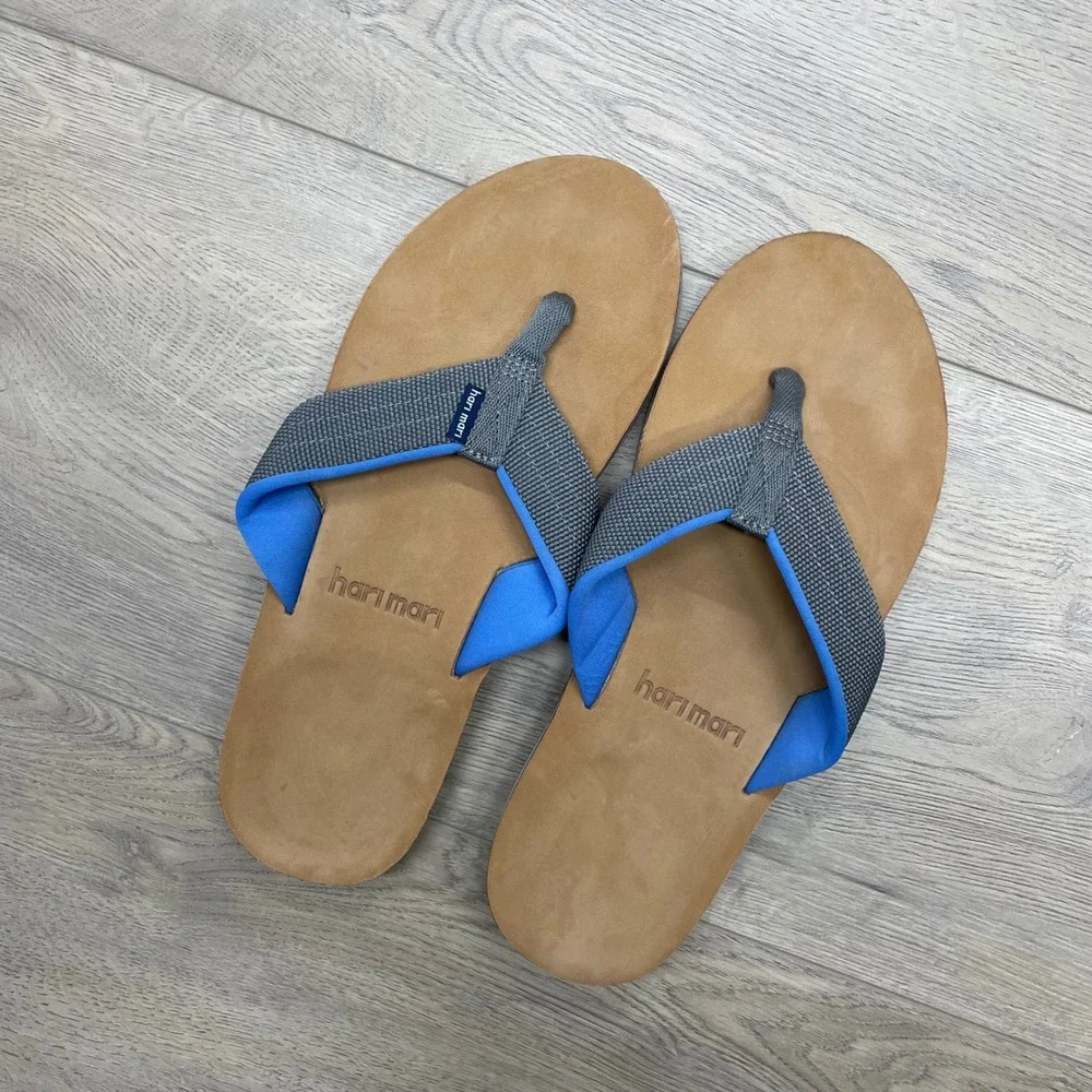 Hari Mari Flip Flop Sandals Mens 11 Grey Blue Leather Thong Straps
